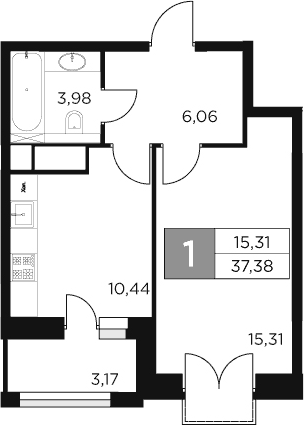 Планировка — Восток 2, 1-комн., 36 м²