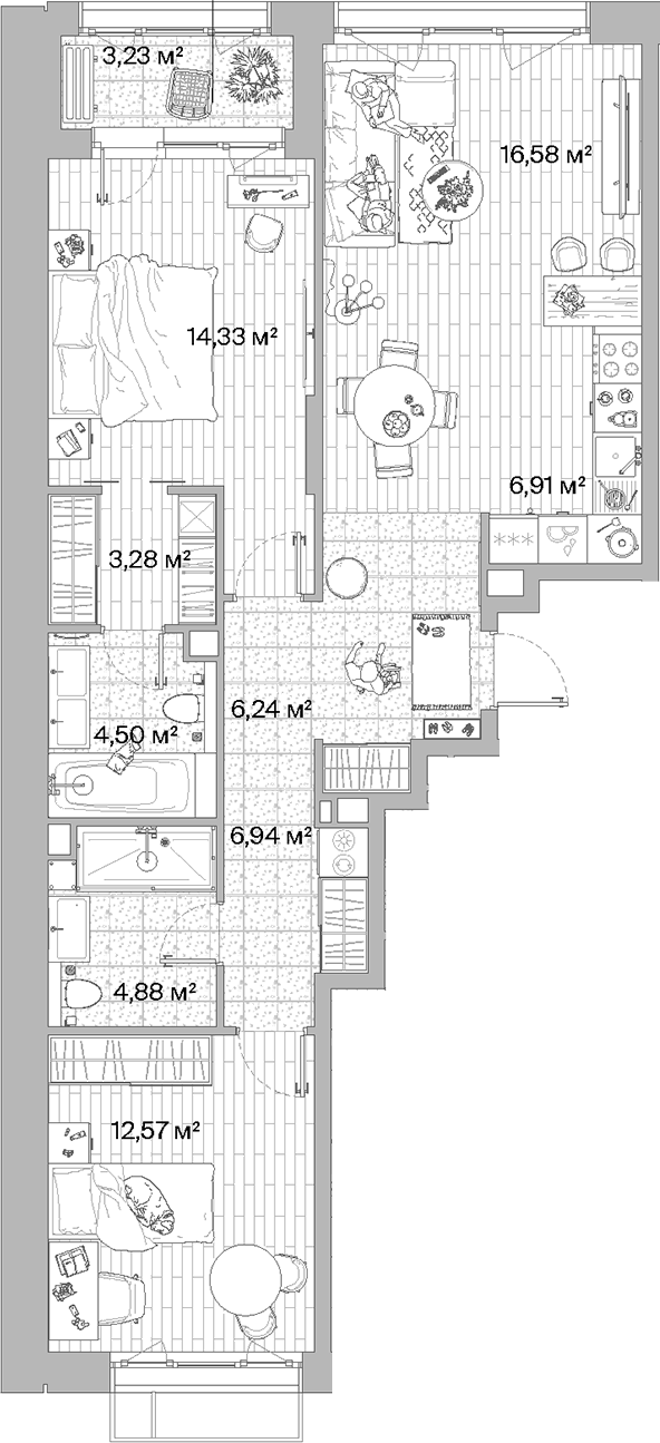 Планировка — МЫС, 3-комн., 76 м²