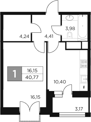 Планировка — Восток 2, 1-комн., 39 м²