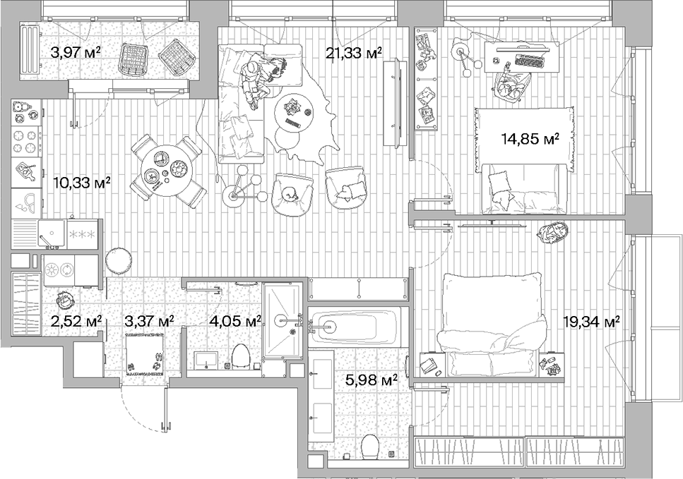 Планировка — МЫС, 3-комн., 82 м²