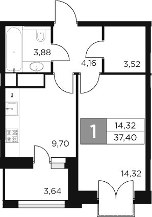 Планировка — Восток 2, 1-комн., 36 м²