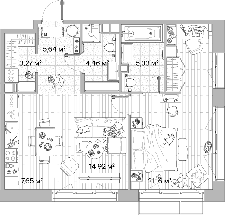 Планировка — МЫС, 2-комн., 62 м²