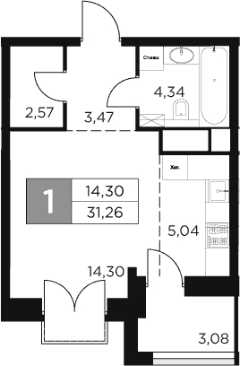 Планировка — Восток 2, Студия, 30 м²