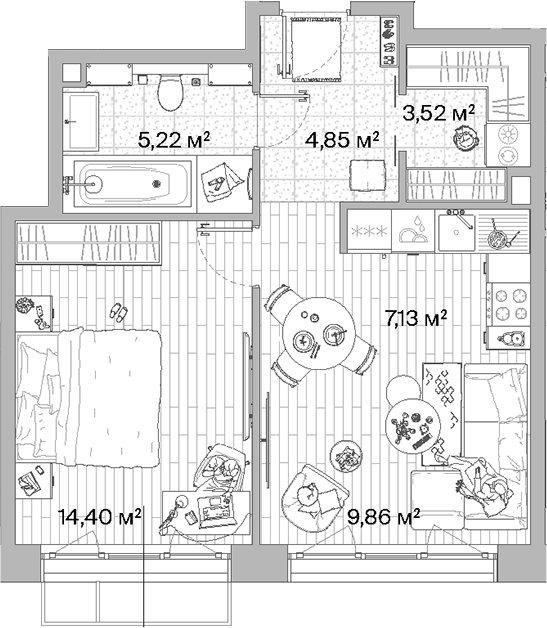 Планировка — МЫС, 2-комн., 45 м²