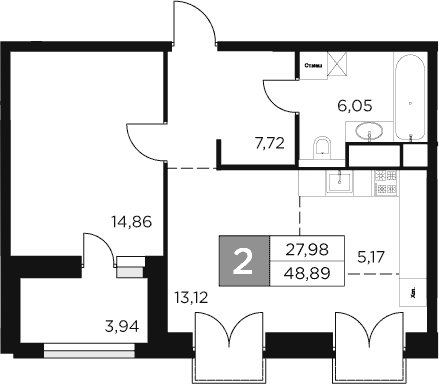 Планировка — Восток 2, 2-комн., 47 м²