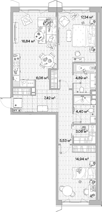 Планировка — МЫС, 3-комн., 81 м²