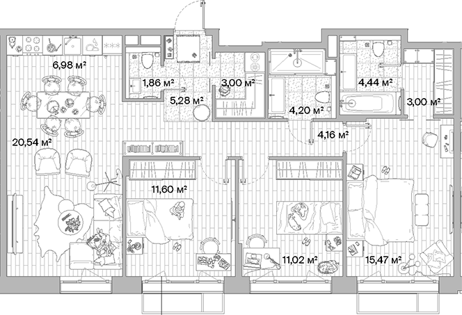 Планировка — МЫС, 4-комн., 92 м²