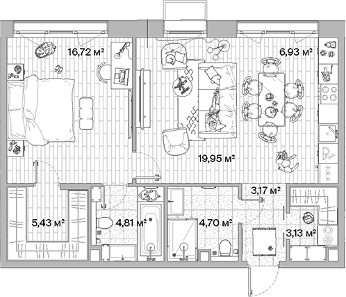 Планировка — МЫС, 2-комн., 65 м²