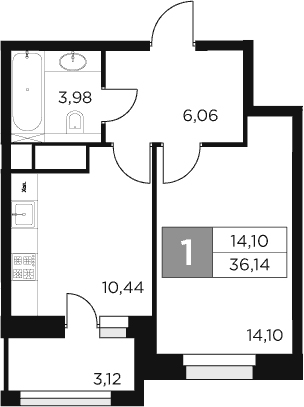 Планировка — Восток 2, 1-комн., 35 м²