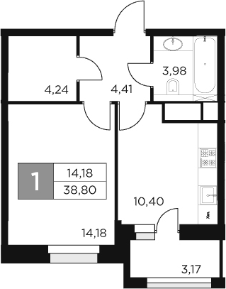 Планировка — Восток 2, 1-комн., 37 м²
