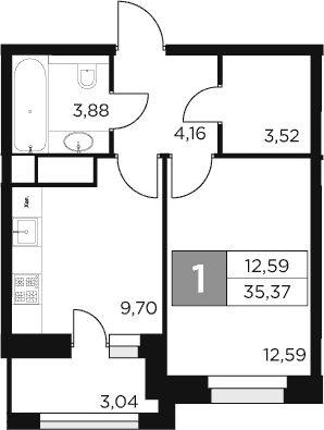 Планировка — Восток 2, 1-комн., 34 м²
