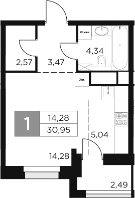 Планировка — Восток 2, Студия, 30 м²