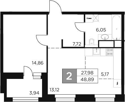 Планировка — Восток 2, 2-комн., 47 м²