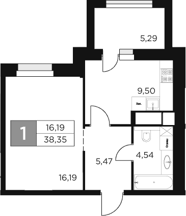 Планировка — Восток 2, 1-комн., 36 м²
