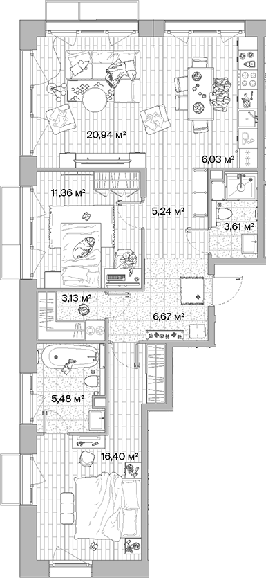 Планировка — МЫС, 3-комн., 79 м²