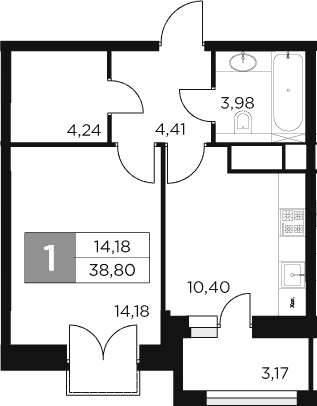 Планировка — Восток 2, 1-комн., 37 м²
