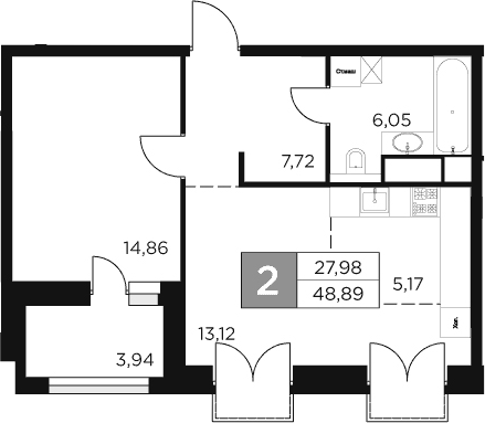 Планировка — Восток 2, 2-комн., 47 м²