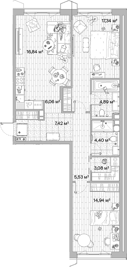 Планировка — МЫС, 3-комн., 81 м²