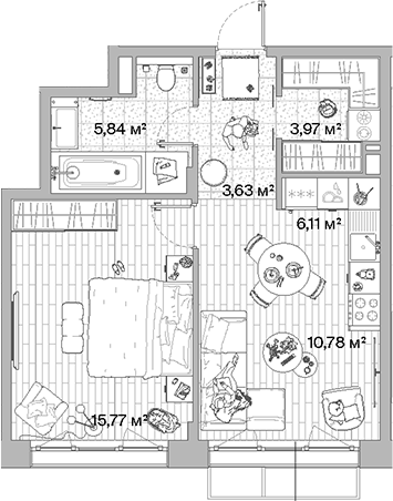 Планировка — МЫС, 2-комн., 46 м²