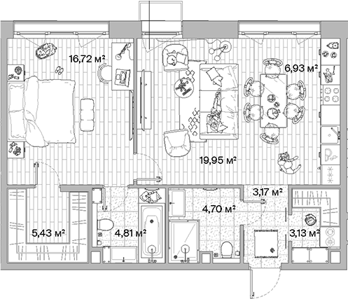 Планировка — МЫС, 2-комн., 65 м²