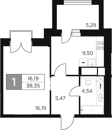Планировка — Восток 2, 1-комн., 36 м²