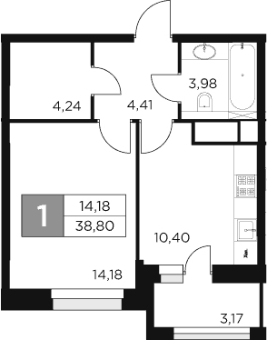 Планировка — Восток 2, 1-комн., 37 м²