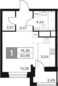 Планировка — Восток 2, Студия, 30 м²
