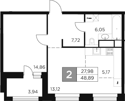 Планировка — Восток 2, 2-комн., 47 м²