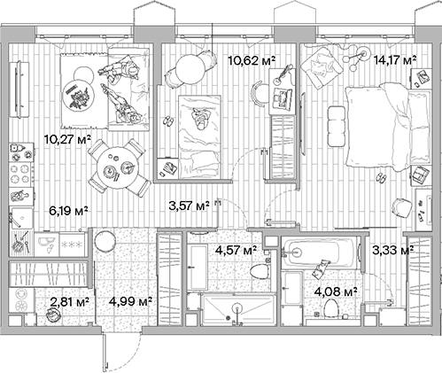 Планировка — МЫС, 3-комн., 65 м²