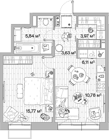 Планировка — МЫС, 2-комн., 46 м²
