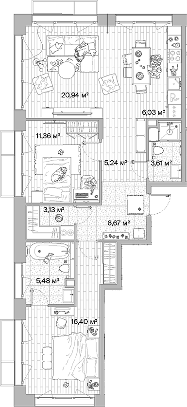 Планировка — МЫС, 3-комн., 79 м²