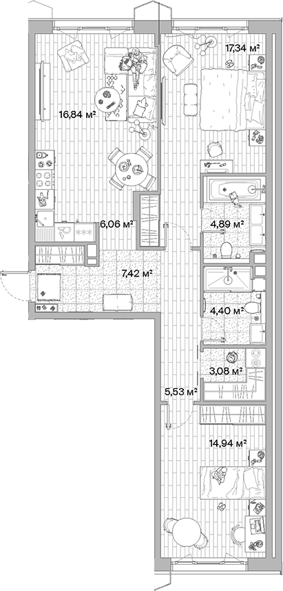 Планировка — МЫС, 3-комн., 81 м²