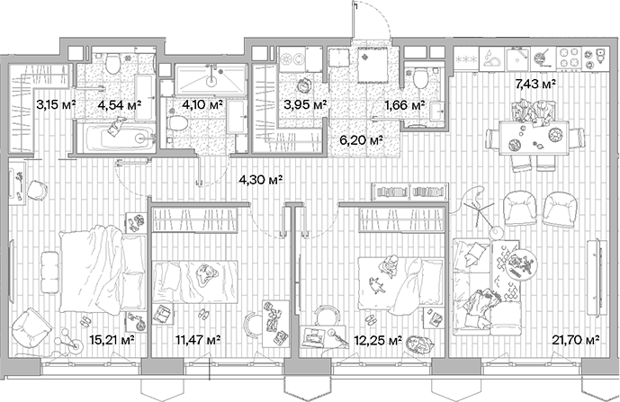 Планировка — МЫС, 4-комн., 96 м²
