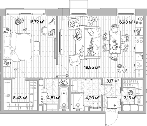 Планировка — МЫС, 2-комн., 65 м²