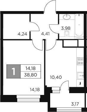 Планировка — Восток 2, 1-комн., 37 м²