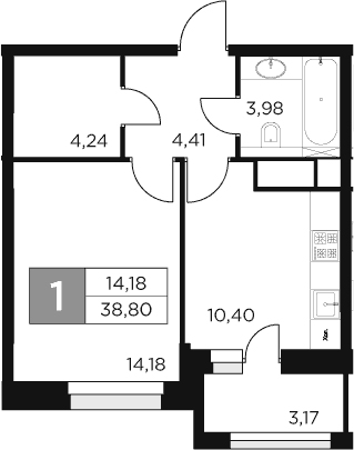 Планировка — Восток 2, 1-комн., 37 м²
