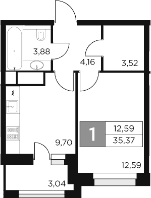 Планировка — Восток 2, 1-комн., 34 м²