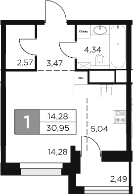 Планировка — Восток 2, Студия, 30 м²