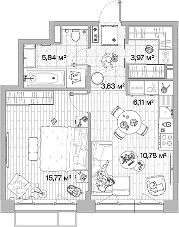 Планировка — МЫС, 2-комн., 46 м²