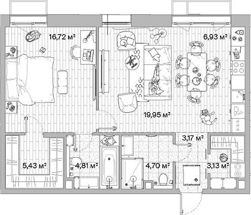 Планировка — МЫС, 2-комн., 65 м²