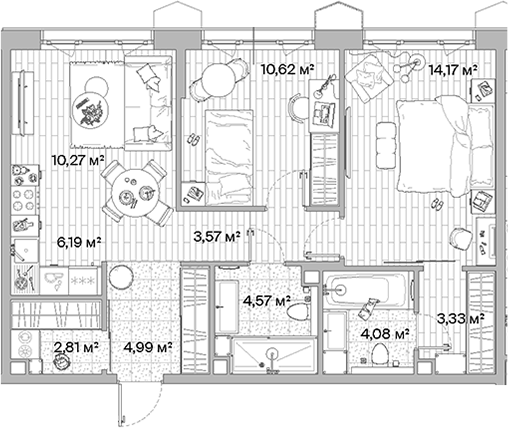 Планировка — МЫС, 3-комн., 65 м²