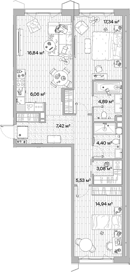 Планировка — МЫС, 3-комн., 81 м²