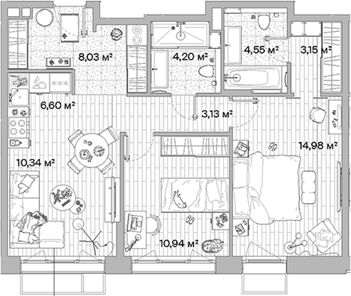 Планировка — МЫС, 3-комн., 66 м²