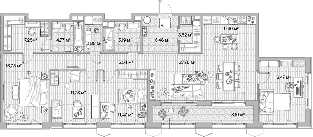 Планировка — МЫС, 5-комн., 122 м²