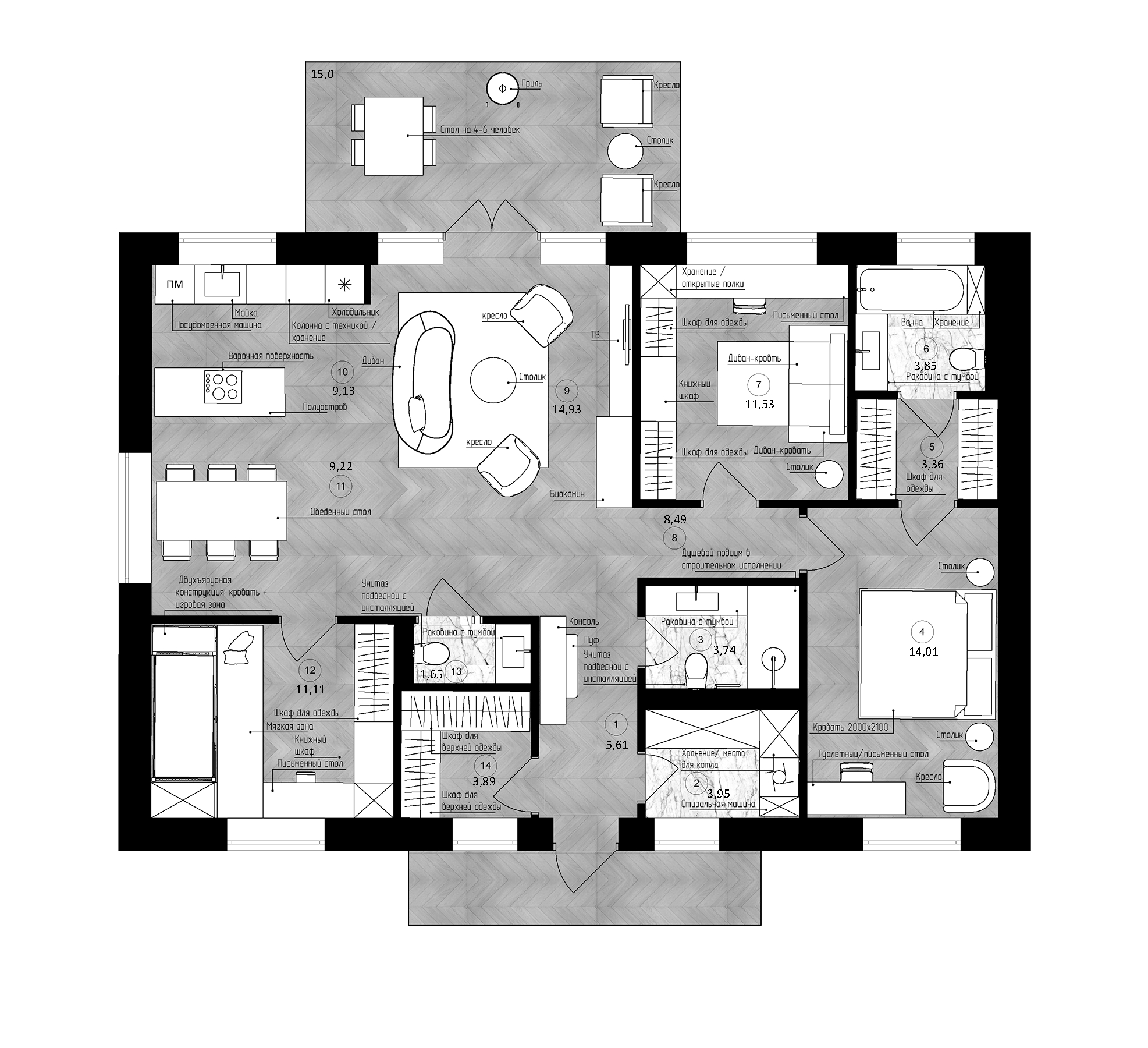 Планировка — Коттеджный поселок ПриЛесной, 3-комн., 110 м²