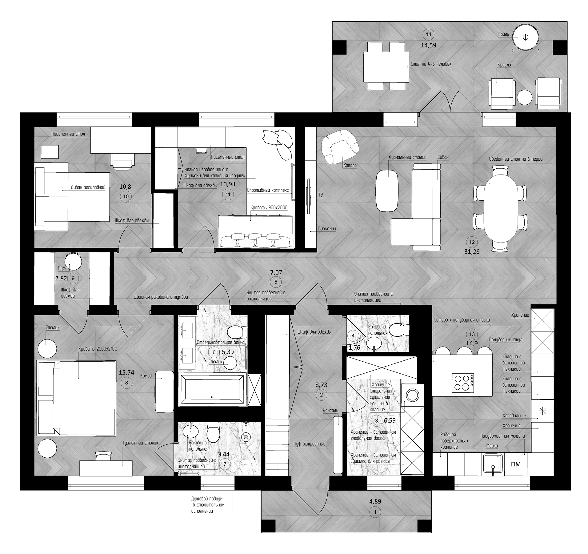 Планировка — Коттеджный поселок ПриЛесной, 3-комн., 125 м²