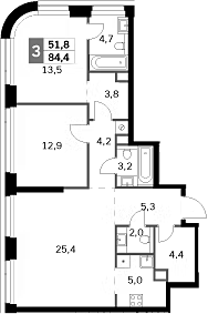 Планировка — Amber City, 3-комн., 84 м²
