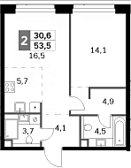 Планировка — Amber City, 2-комн., 54 м²