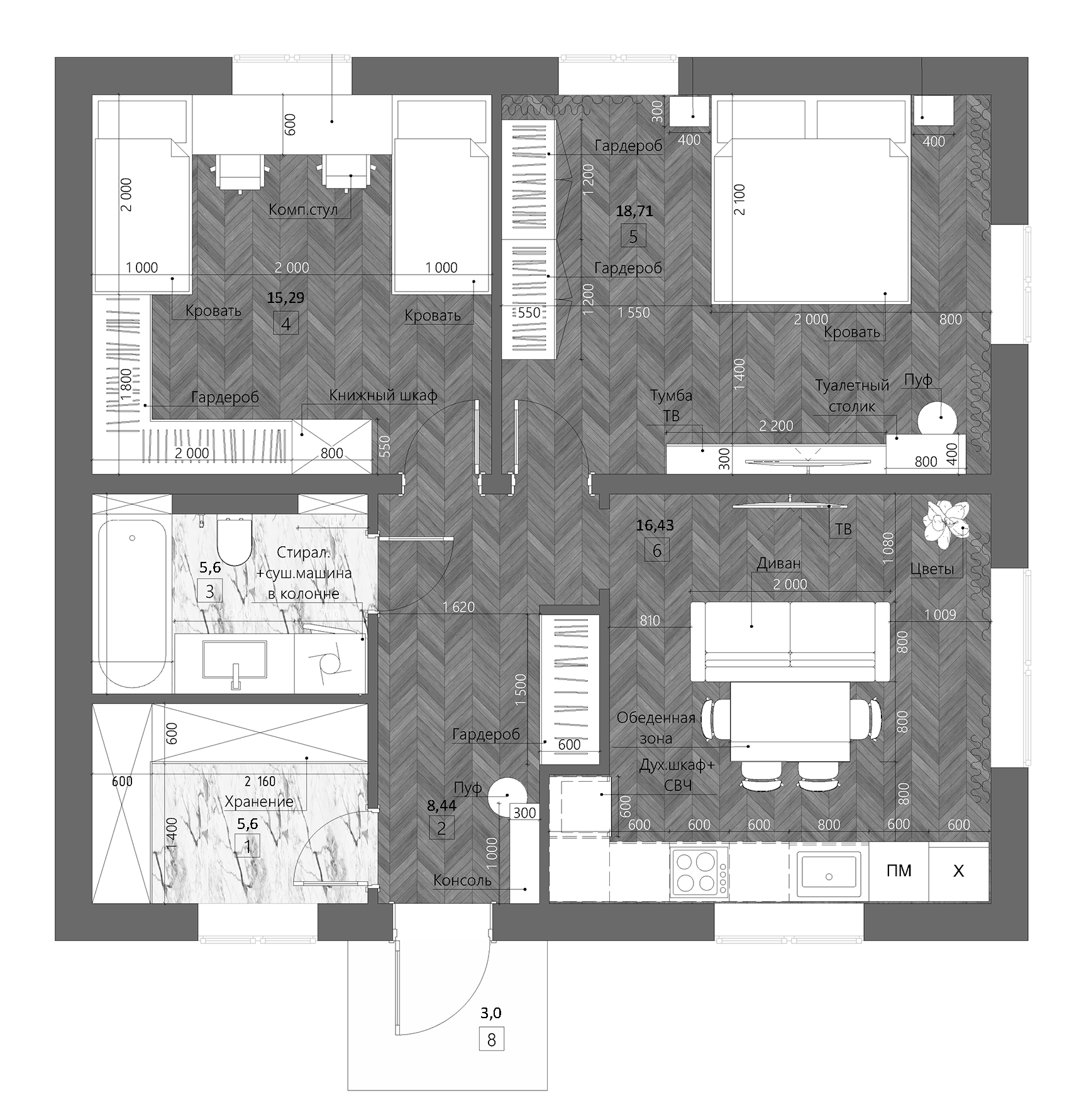 Планировка — Коттеджный поселок ПриЛесной, 2-комн., 70 м²
