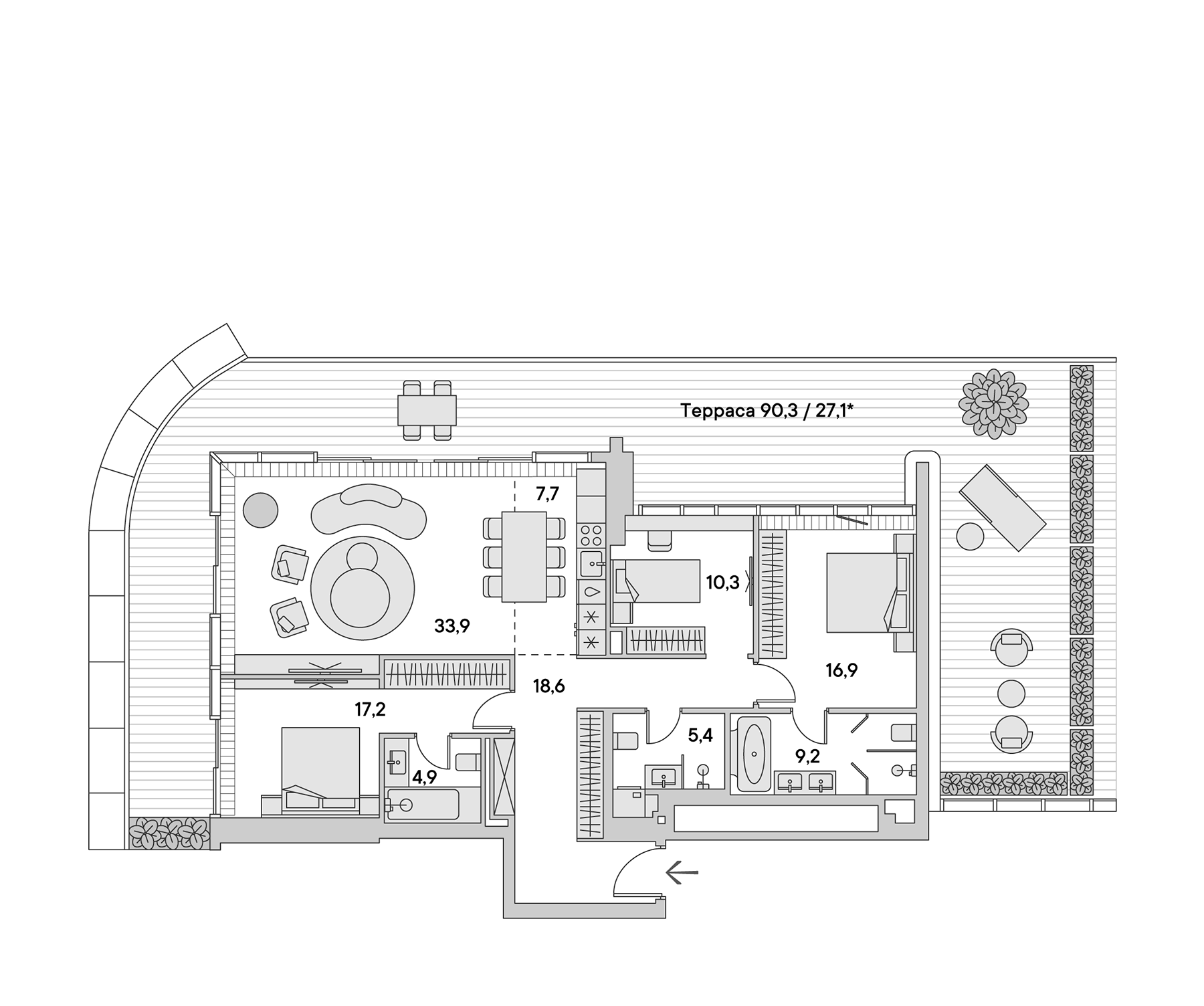 Планировка — Springs, 4-комн., 134 м²
